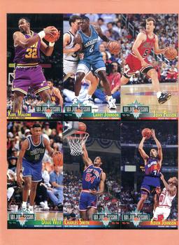 1993-94 Jam Session NBA Inside Stuff Magazine Promos - 6-Card Full Page #23-227 Karl Malone / Larry Johnson / John Paxson / Doug West / Charles Smith / Kevin Johnson Front