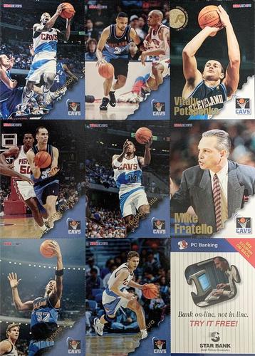 1996-97 Hoops Cleveland Cavaliers Team Sheet SGA - Full Sheet #NNO Terrell Brandon / Chris Mills / Vitaly Potapenko / Danny Ferry / Bobby Phills / Mike Fratello / Tyrone Hill / Bob Sura / Ad Card Front