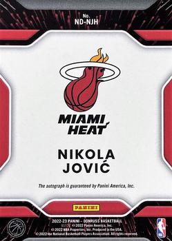 2022-23 Donruss - Next Day Autographs #ND-NJH Nikola Jovic Back
