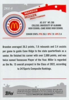 2022 Topps Chrome McDonald's All American - 2006 Topps McDonald's All-American #2K6-6 Brandon Miller Back