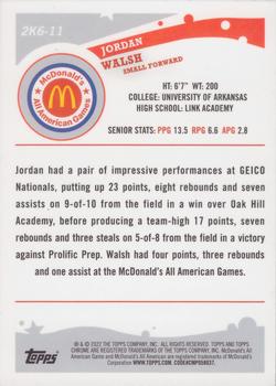 2022 Topps Chrome McDonald's All American - 2006 Topps McDonald's All-American #2K6-11 Jordan Walsh Back