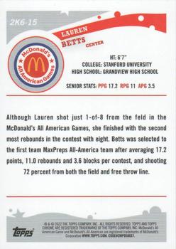 2022 Topps Chrome McDonald's All American - 2006 Topps McDonald's All-American #2K6-15 Lauren Betts Back