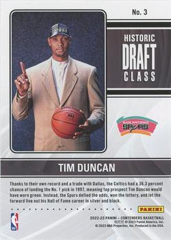 2022-23 Panini Contenders - Historic Draft Class Contenders #3 Tim Duncan Back