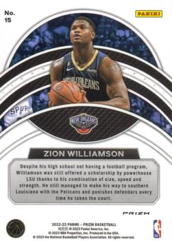 2022-23 Panini Prizm - Dominance Prizms Silver #15 Zion Williamson Back
