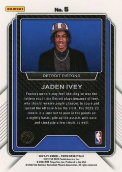 2022-23 Panini Prizm - Luck of the Lottery #5 Jaden Ivey Back