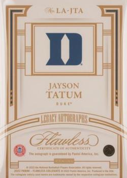 2022 Panini Flawless Collegiate - Legacy Autographs Gold #LA-JTA Jayson Tatum Back