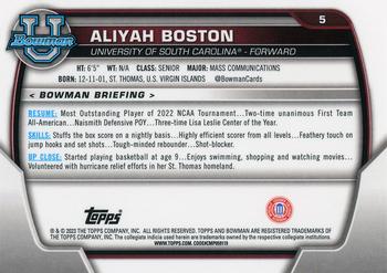 2022-23 Bowman University Chrome #5 Aliyah Boston Back