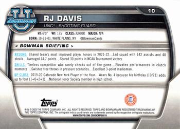2022-23 Bowman University Chrome #10 RJ Davis Back