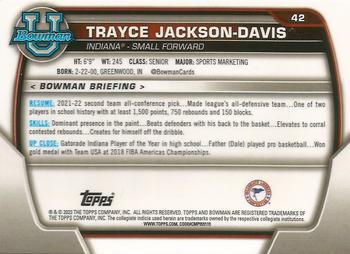 2022-23 Bowman University Chrome #42 Trayce Jackson-Davis Back