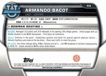 2022-23 Bowman University Chrome #44 Armando Bacot Back