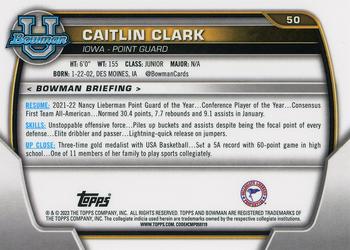 2022-23 Bowman University Chrome #50 Caitlin Clark Back