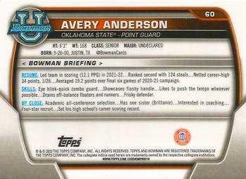 2022-23 Bowman University Chrome #60 Avery Anderson Back