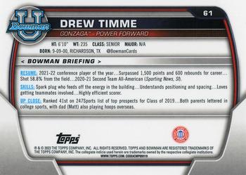 2022-23 Bowman University Chrome #61 Drew Timme Back