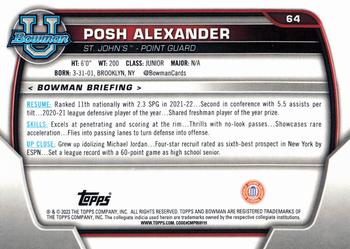 2022-23 Bowman University Chrome #64 Posh Alexander Back