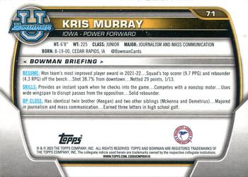 2022-23 Bowman University Chrome #71 Kris Murray Back