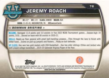 2022-23 Bowman University Chrome #76 Jeremy Roach Back