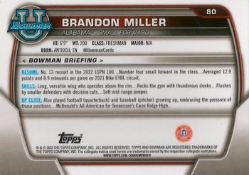 2022-23 Bowman University Chrome #80 Brandon Miller Back