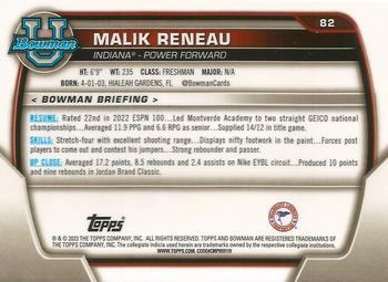 2022-23 Bowman University Chrome #82 Malik Reneau Back