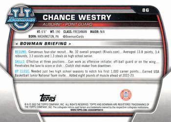 2022-23 Bowman University Chrome #86 Chance Westry Back