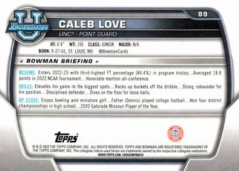 2022-23 Bowman University Chrome #89 Caleb Love Back