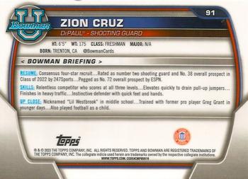 2022-23 Bowman University Chrome #91 Zion Cruz Back