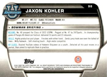 2022-23 Bowman University Chrome #98 Jaxon Kohler Back