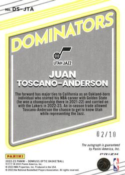 2022-23 Donruss Optic - Dominators Signatures Gold #DS-JTA Juan Toscano-Anderson Back