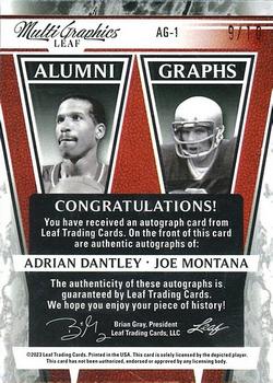 2022-23 Leaf Multigraphics - AlumniGraphs Autographs Purple Cross Hatch #AG-1 Adrian Dantley / Joe Montana Back