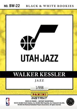 2022-23 Panini Instant NBA Black & White Rookies #BW-22 Walker Kessler Back