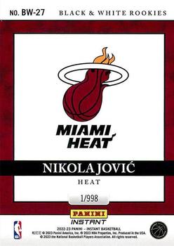 2022-23 Panini Instant NBA Black & White Rookies #BW-27 Nikola Jovic Back