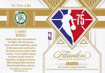 2021-22 Panini Flawless - Flawless 75th Team Autographs Gold #75A-LBI Larry Bird Back