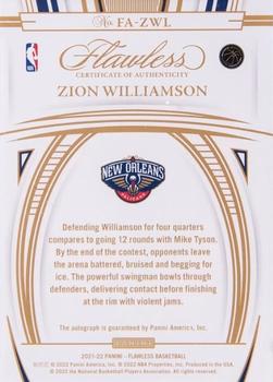 2021-22 Panini Flawless - Flawless Autographs #FA-ZWL Zion Williamson Back