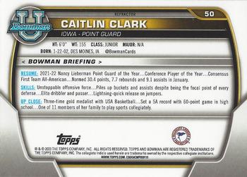 2022-23 Bowman University Chrome - Refractor #50 Caitlin Clark Back