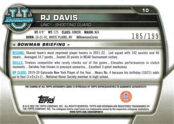 2022-23 Bowman University Chrome - Chrome Prospect Autographs RayWave #10 RJ Davis Back