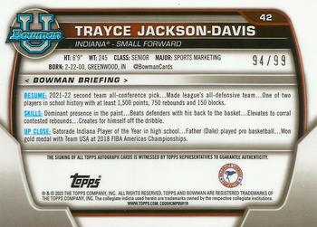 2022-23 Bowman University Chrome - Chrome Prospect Autographs Green #42 Trayce Jackson-Davis Back