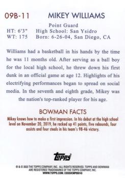 2022-23 Bowman University Chrome - 2009 Bowman #09B-11 Mikey Williams Back
