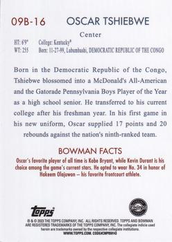 2022-23 Bowman University Chrome - 2009 Bowman #09B-16 Oscar Tshiebwe Back