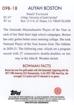 2022-23 Bowman University Chrome #09B-18 Aliyah Boston Back