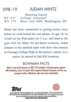 2022-23 Bowman University Chrome - 2009 Bowman #09B-19 Judah Mintz Back