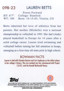 2022-23 Bowman University Chrome - 2009 Bowman #09B-23 Lauren Betts Back