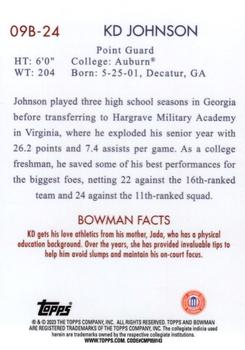 2022-23 Bowman University Chrome - 2009 Bowman #09B-24 KD Johnson Back