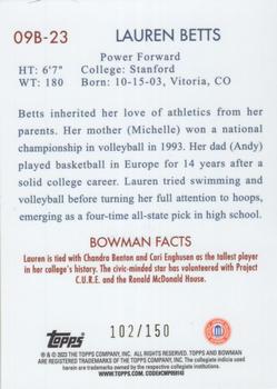 2022-23 Bowman University Chrome - 2009 Bowman Aqua #09B-23 Lauren Betts Back