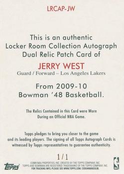 2009-10 Bowman 48 - Locker Room Collection Autograph Relics Patches Red #LRCAP-JW Jerry West Back
