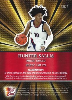 2021-22 Wild Card Alumination - Autographs Holo-Lux Gold Kaleidoscope Board #ABC-A Hunter Sallis Back