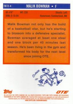 2022-23 Topps Chrome Overtime Elite - 1972 Topps Basketball #TB72-4 Malik Bowman Back