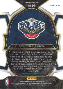 2022-23 Panini Select - Green White Purple Prizms #24 Zion Williamson Back