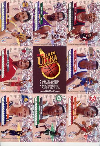 1993-94 Ultra - Promotional Panel #7/10/34/52/81/94/154/189 Dominique Wilkins / Dee Brown / Scottie Pippen / Dikembe Mutombo / Reggie Miller / Vlade Divac / Clyde Drexler / Karl Malone Back