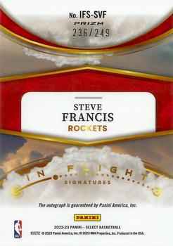 2022-23 Panini Select - In Flight Signatures Silver #IFS-SVF Steve Francis Back