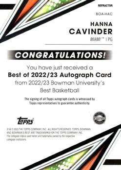 2022-23 Bowman University Best - Best of 2022 Autographs Refractors #BOA-HAC Hanna Cavinder Back