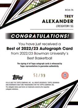 2022-23 Bowman University Best - Best of 2022 Autographs Green Refractors #BOA-TA Trey Alexander Back